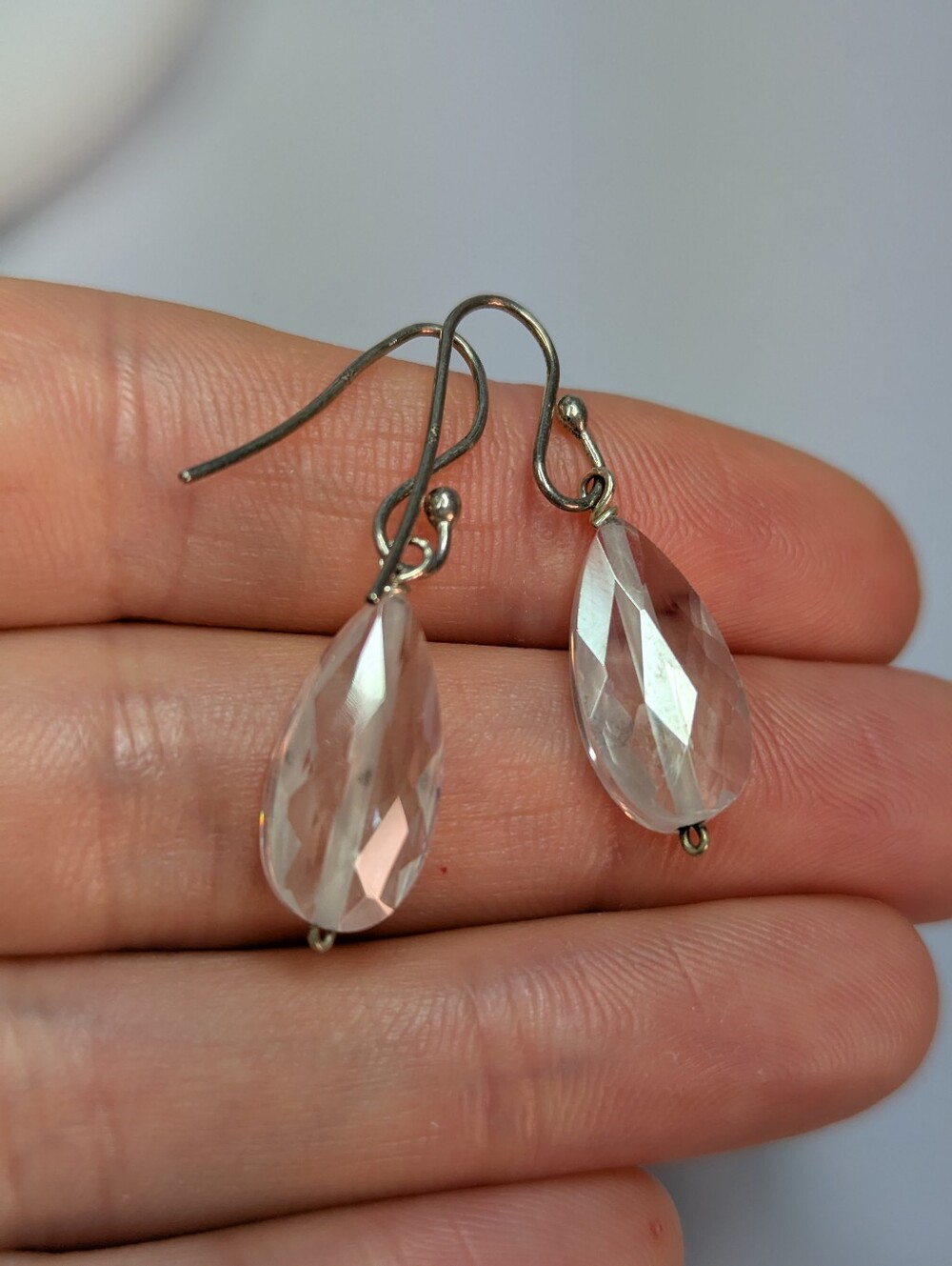 Quartz Crystal Sterling Silver Teardrop Dangle Earrings